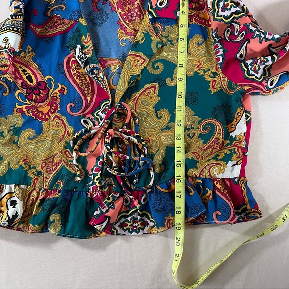 Willow & Root Mixed Paisley Print‎ Chiffon Blouse Bell Sleeves Tie Front Small - Picture 4 of 16